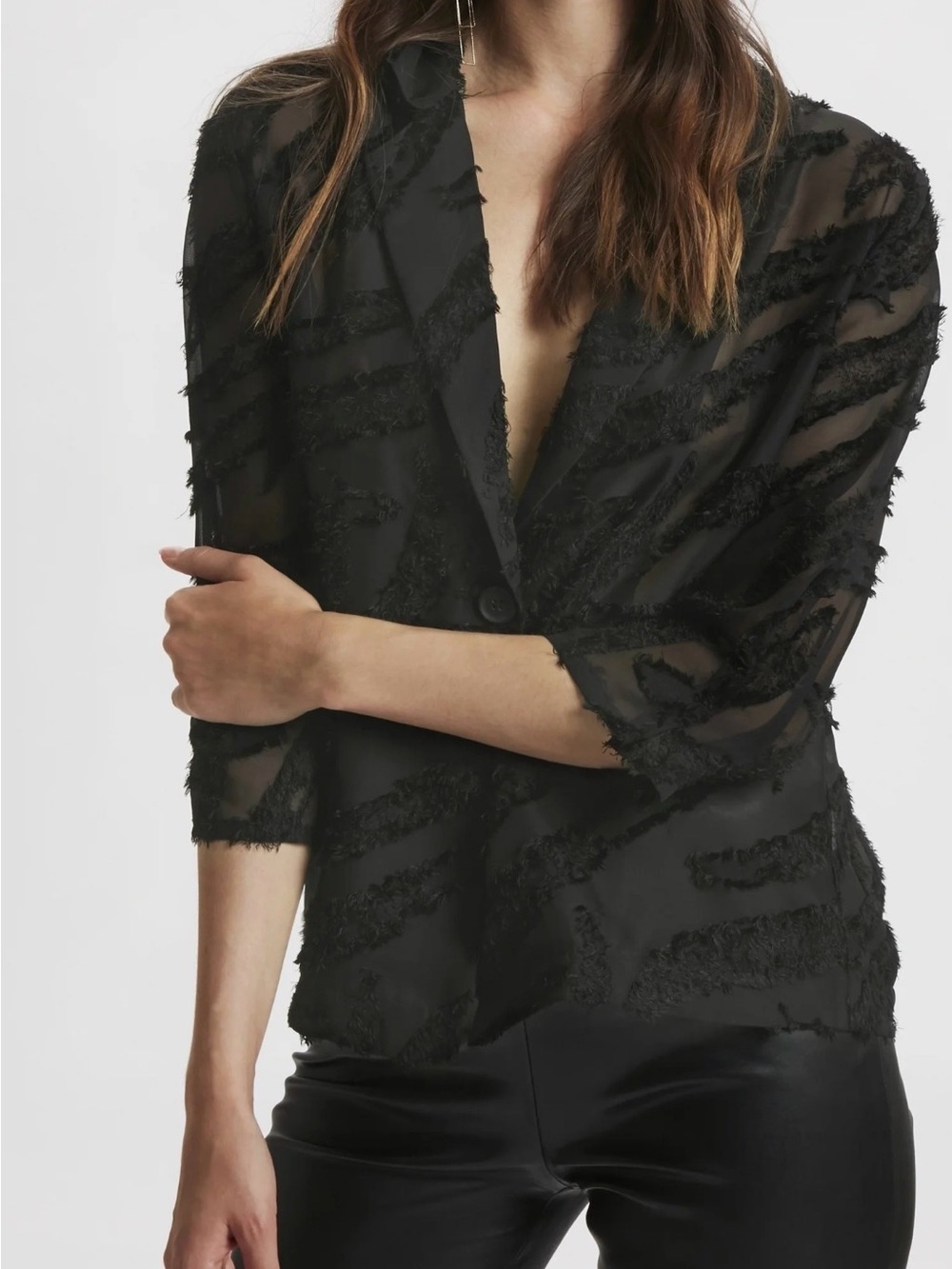 Soaked in Luxury Sheer Textured Blazer in Black